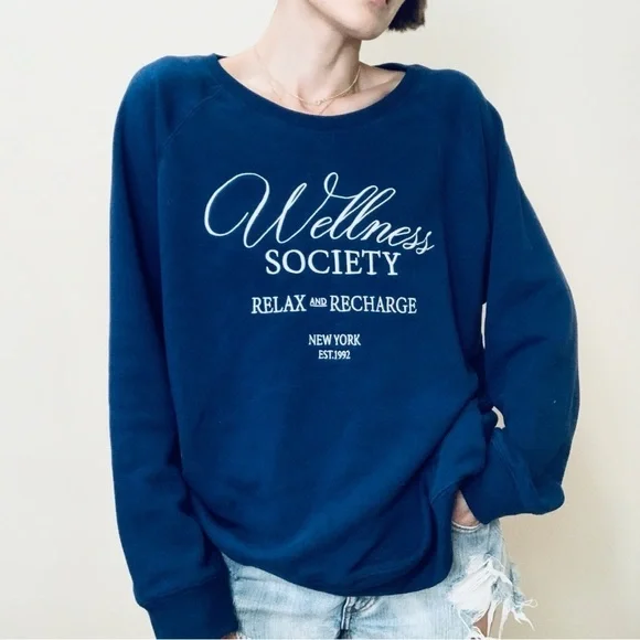 WILDFOX ‘Wellness Society’ Keely Raglan Sweatshirt in Medieval Blue - Picture 11 of 11